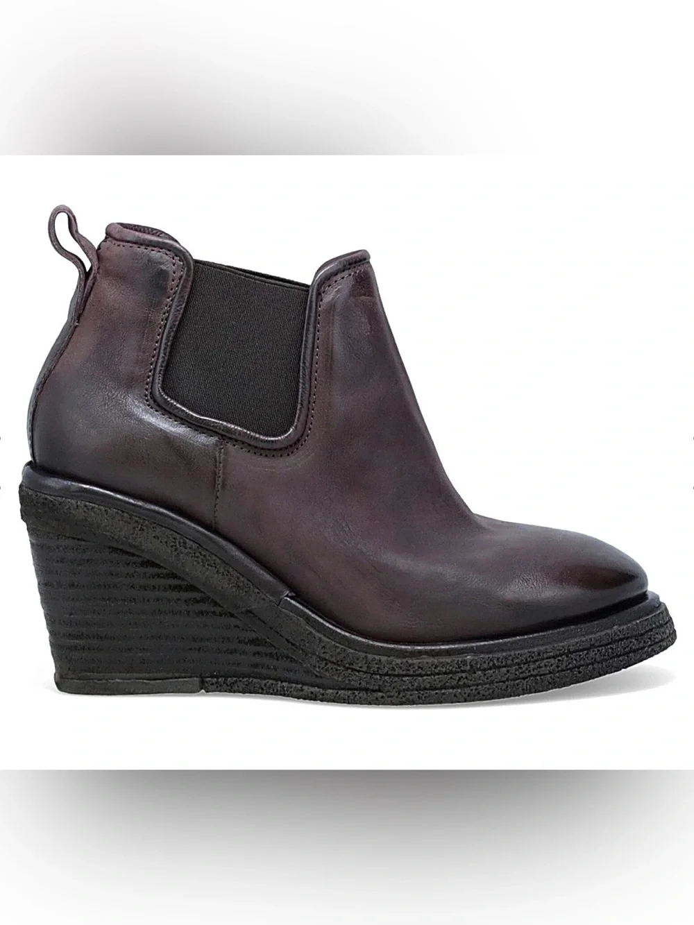 A.S.98 Talen Eggplant Leather Shoe Boots Wedges Distressed Size 7.5